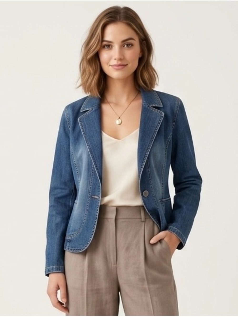 Covington Vintage Classic Structured Tailored  Stretch Denim Blazer Jacket SZ XL